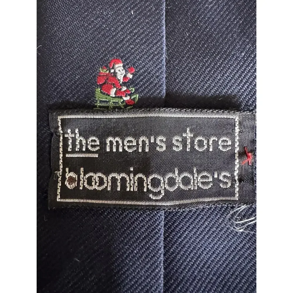 Vintage Bloomingdale’s Men’s Santa Chimney Christmas Silk Necktie Navy